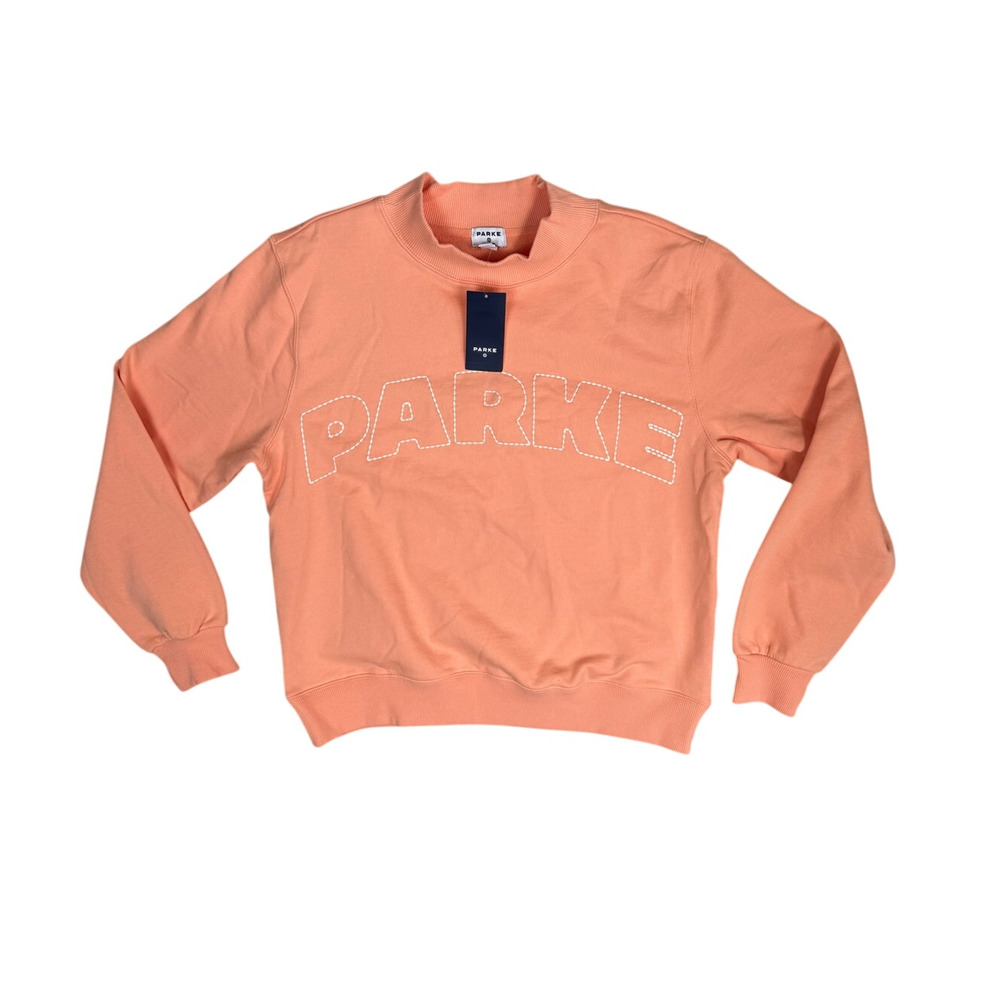 Parke Target Mockneck Logo Pullover Sweatshirt Orange Peach Large XL NEW